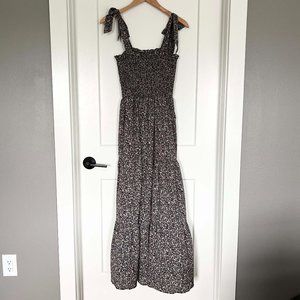 Floerns Floral Print Tie Strap Square Neck Ruffle Maxi Dress, Black, Medium